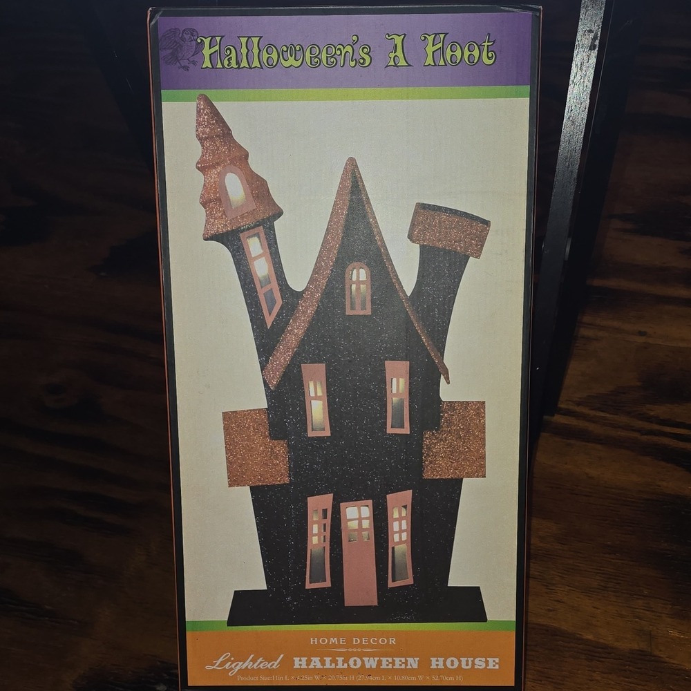 Lighted Halloween House Black Orange Seasonal Haunted‎ Indoor Decor 20.75in
